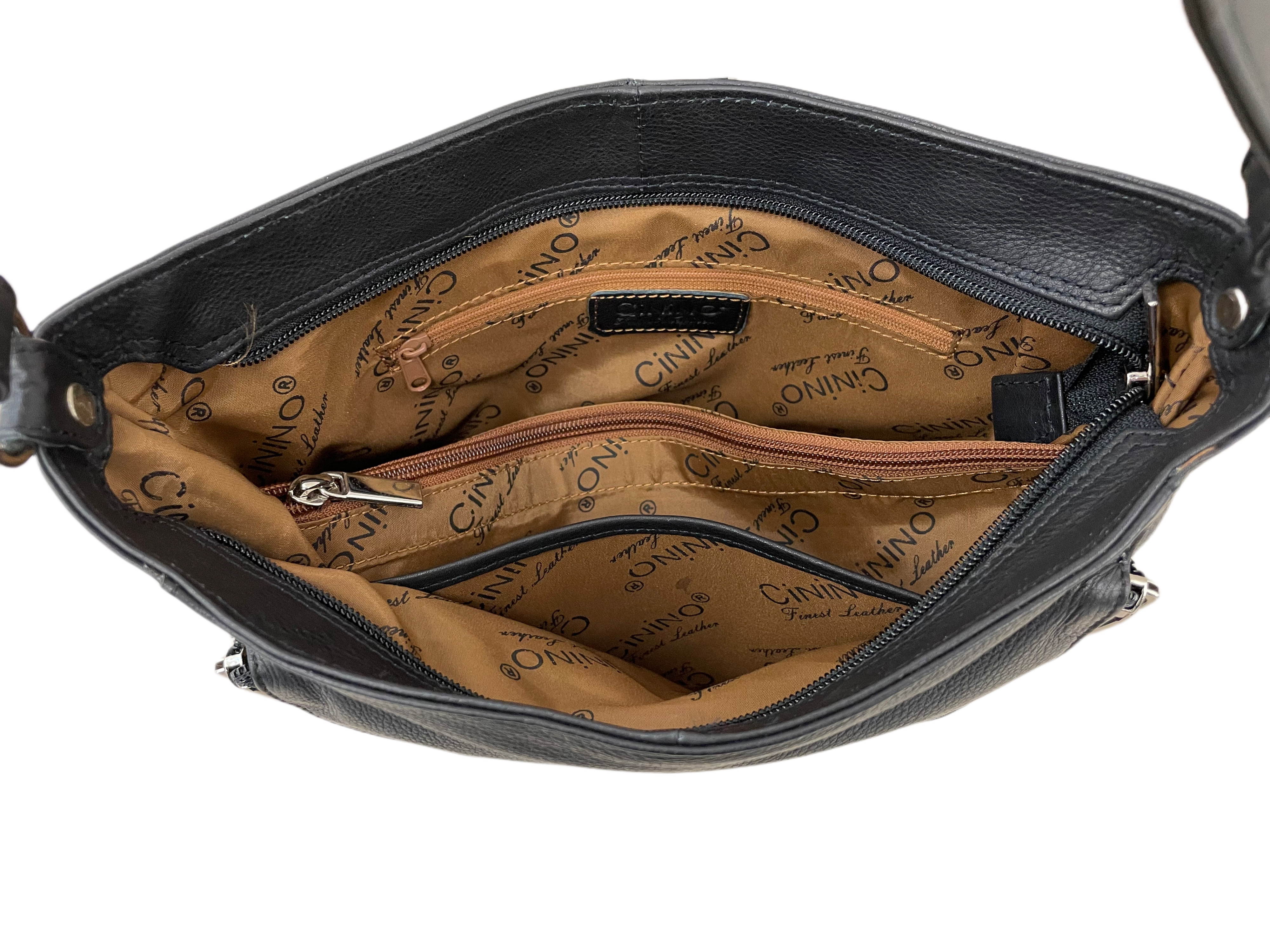 6078 Ledertasche mit Kurzgriff + verstellbaren Schulterriemen