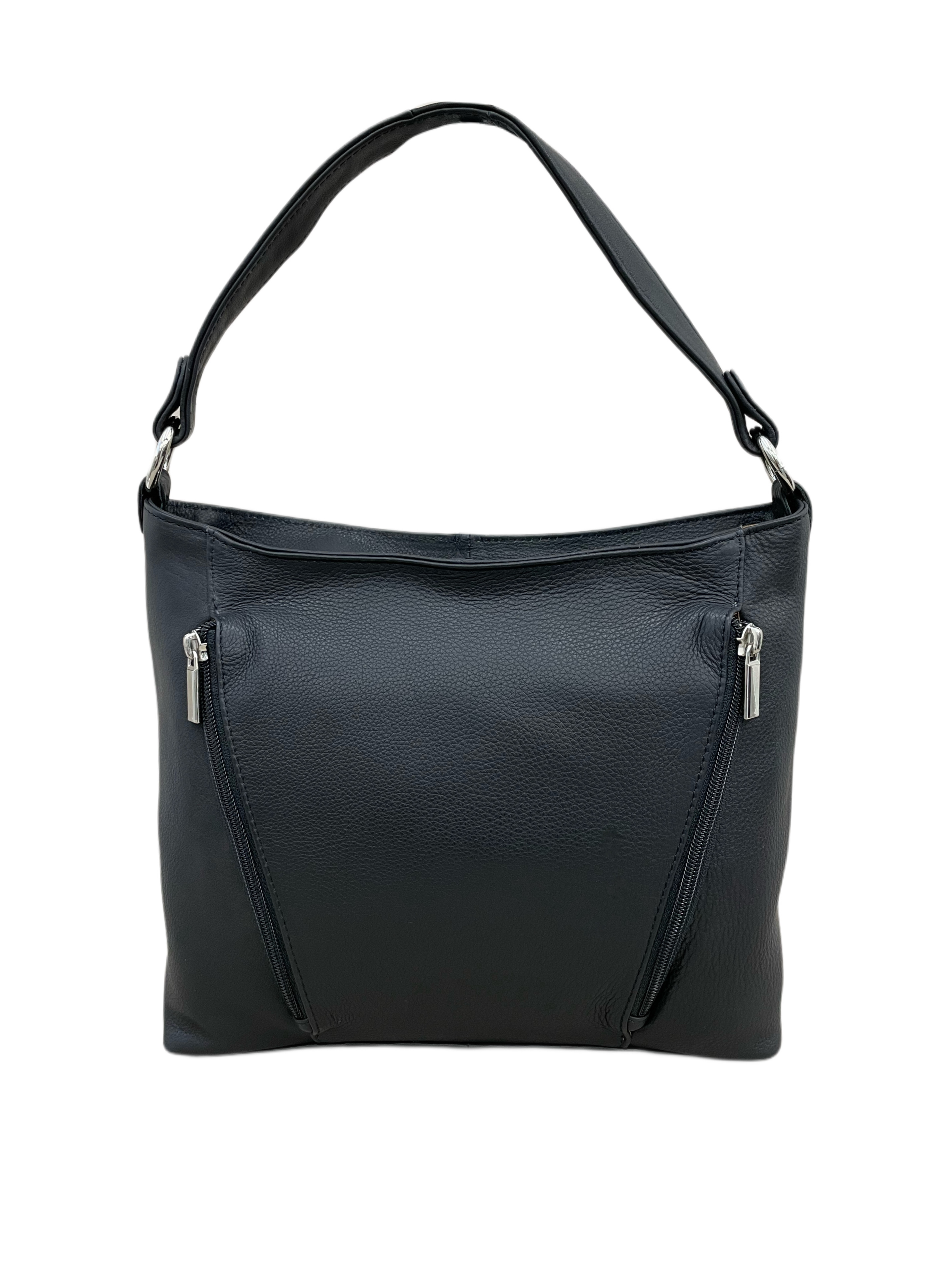6078 Ledertasche mit Kurzgriff + verstellbaren Schulterriemen