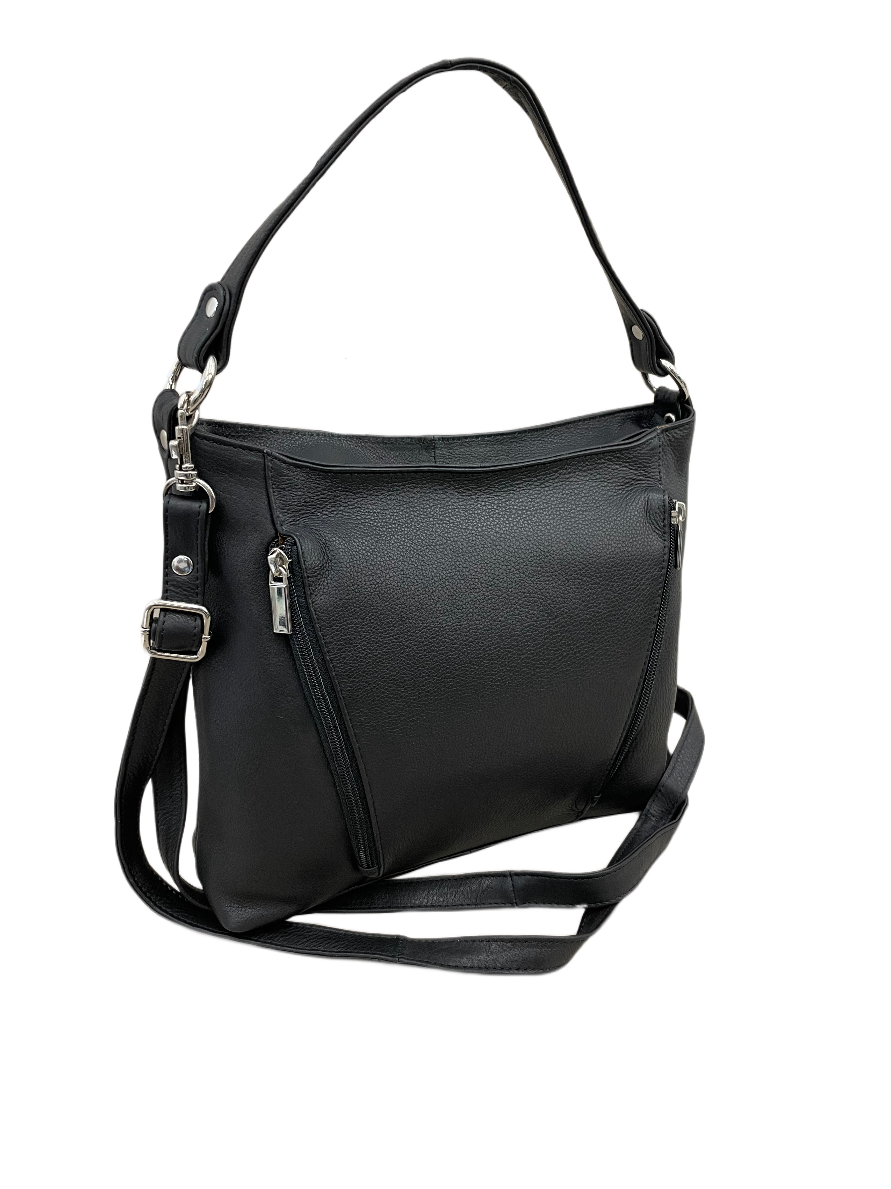 6078 Ledertasche mit Kurzgriff + verstellbaren Schulterriemen